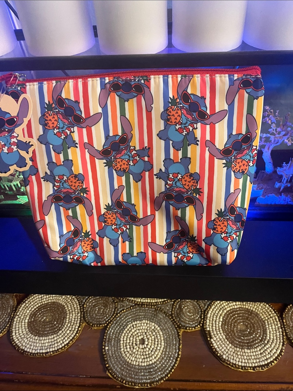 Disney Stitch Pineapple Stripe Cosmetic Bag - Red, Blue, Yellow, White